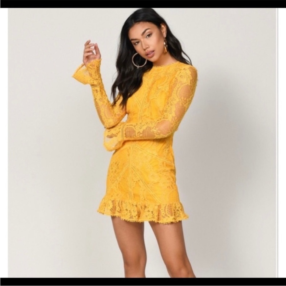 Tobi yellow lace mini bodycon dress